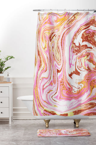 83 Oranges Marble and Rose Gold Dust Shower Curtain And Mat
