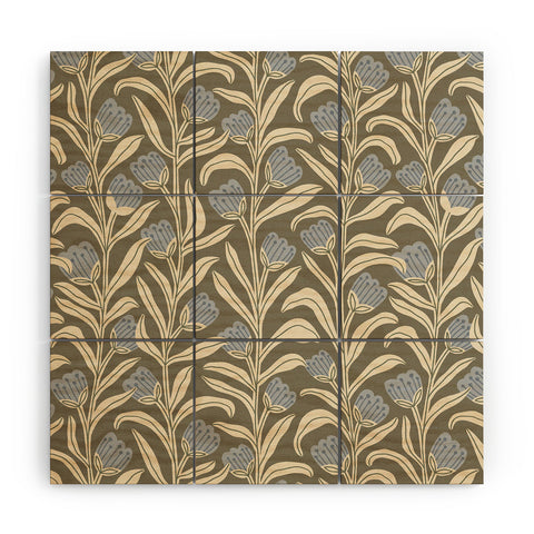 Alisa Galitsyna Bellflower Pattern Cream Olive Wood Wall Mural