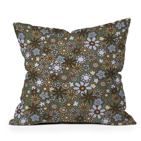 Alisa Galitsyna Blue and Brown Retro Bloom Throw Pillow