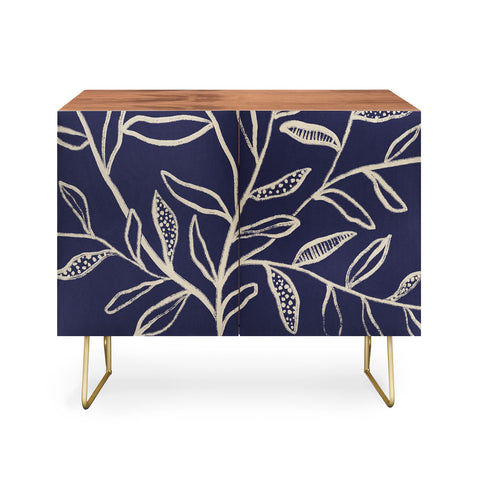 Alisa Galitsyna Navy Blue Patterned Leaves Credenza