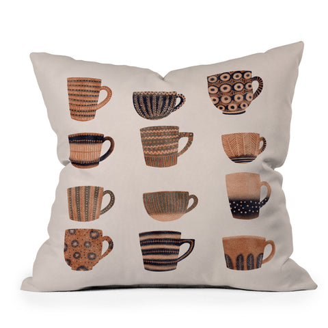 Alisa Galitsyna Watercolor Tea Cups Throw Pillow