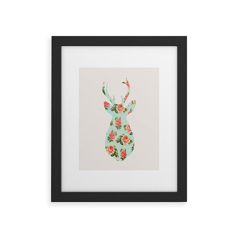 Allyson Johnson Floral Deer Silhouette Framed Art Print