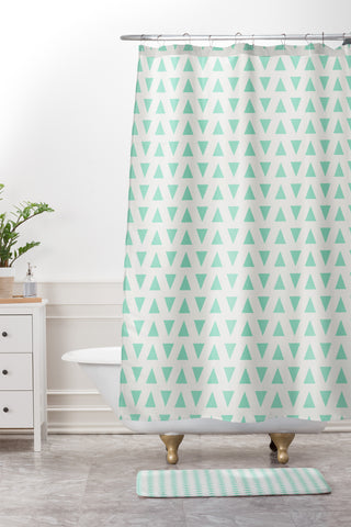 Allyson Johnson Minty Triangles Shower Curtain And Mat