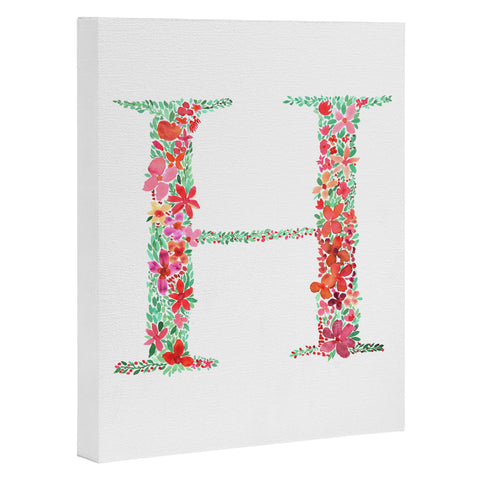 Amy Sia Floral Monogram Letter H Art Canvas