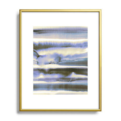 Amy Sia Watercolor Stripe Deep Blue Metal Framed Art Print
