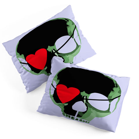 Amy Smith Green Skull With Heart Eyepatch Pillow Shams