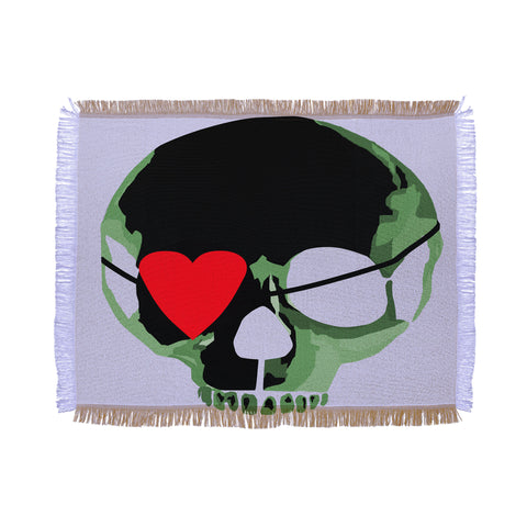 Amy Smith Green Skull With Heart Eyepatch Throw Blanket
