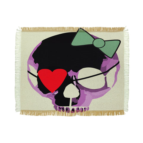 Amy Smith Pink Skull Heart With Bow Throw Blanket