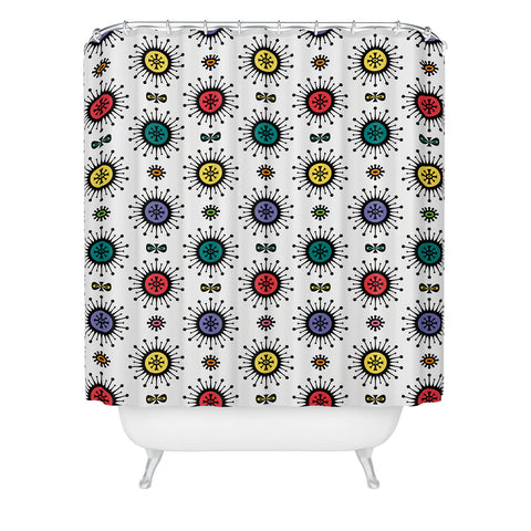 Andi Bird Retro Starlight White Shower Curtain