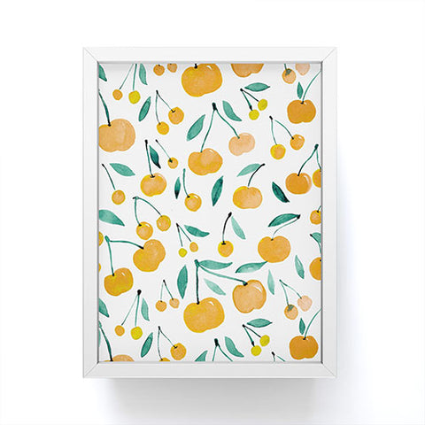 Angela Minca Cherries yellow and green Framed Mini Art Print