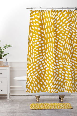 Angela Minca Dot lines ochre Shower Curtain And Mat