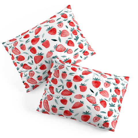 Angela Minca Strawberries red and teal Pillow Shams
