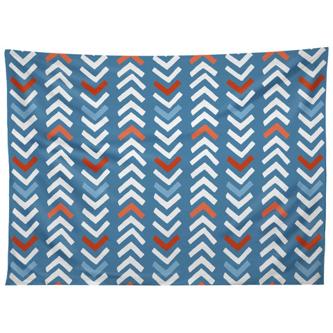 Avenie Abstract Chevron Blue Tapestry