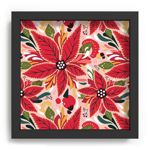 Avenie Abstract Floral Poinsettia Red Recessed Framing Square