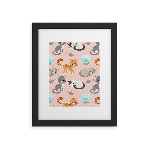 Avenie Cat Pattern Pink Framed Art Print
