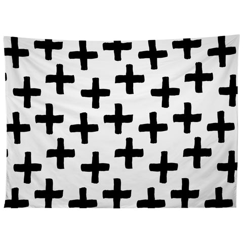 Avenie Cross Pattern Black and White Tapestry