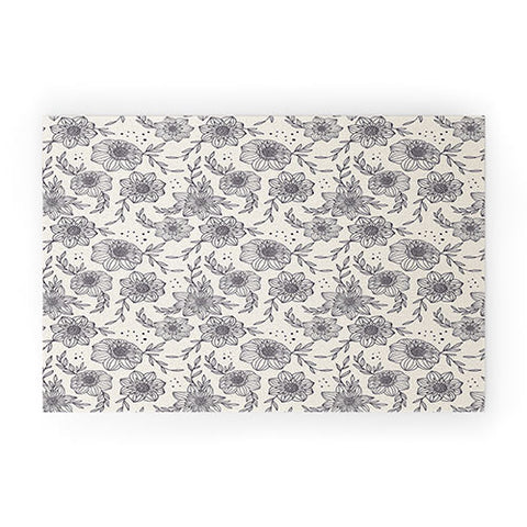 Avenie Dahlia Lineart Black and White Welcome Mat