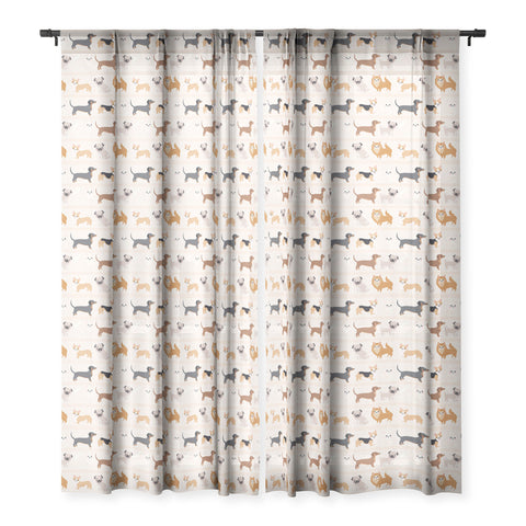 Avenie Dogs n a Row Pattern Sheer Window Curtain