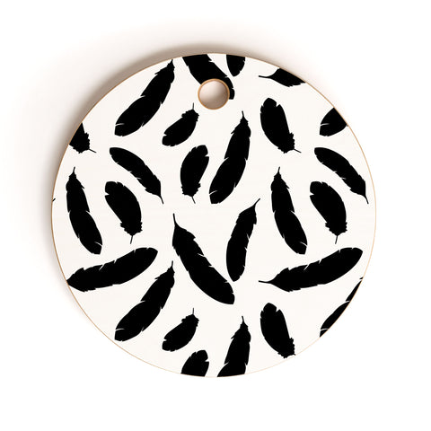 Avenie Feathers Black and White Cutting Board Round