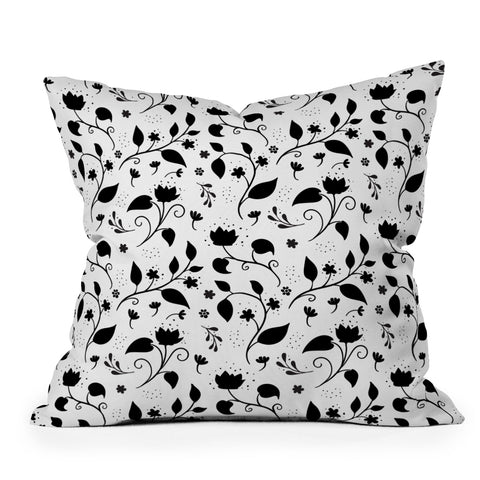 Avenie Ink Floral Black And White Throw Pillow