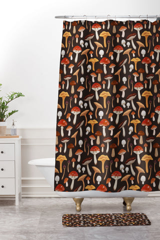 Avenie Mushroom Medley Pattern Shower Curtain And Mat