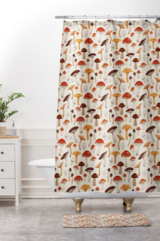 Avenie Mushroom Pattern Shower Curtain And Mat