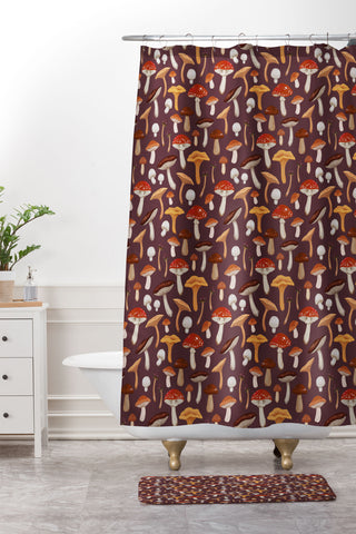 Avenie Mushroom Woodland Pattern Shower Curtain And Mat