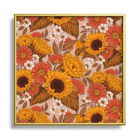 Avenie Sunflower Meadow Neutral Metal Square Framed Art Print