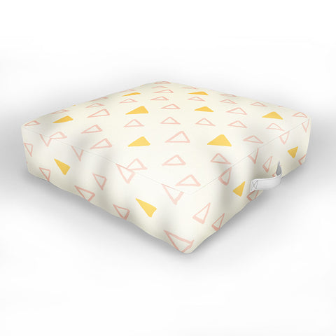Avenie Triangles Pink and Yellow Outdoor Floor Cushion