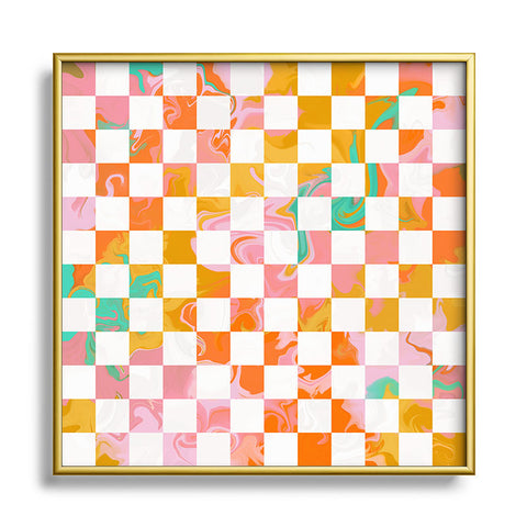 Avenie Trippy Checkerboard Metal Square Framed Art Print