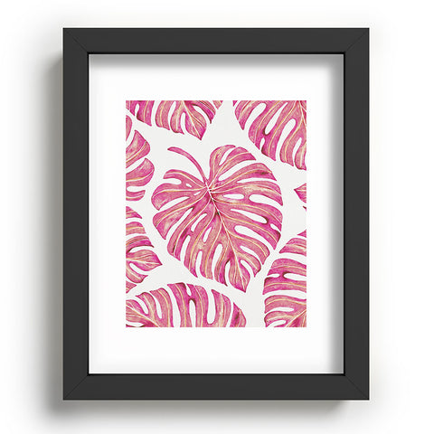 Avenie Tropical Palm Leaves Pink Recessed Framing Rectangle