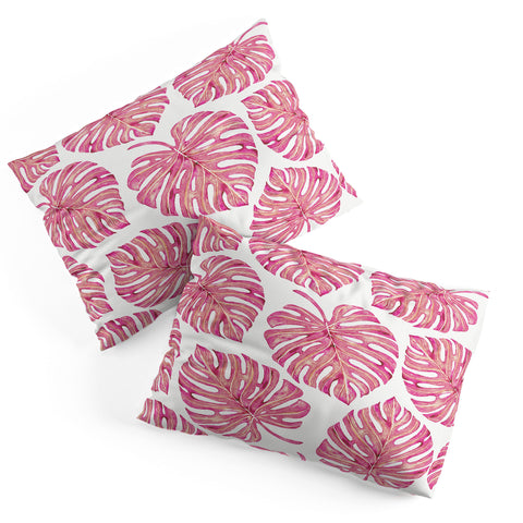 Avenie Tropical Palm Leaves Pink Pillow Shams