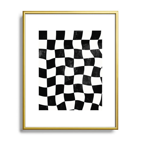 Avenie Warped Checkerboard BW Metal Framed Art Print