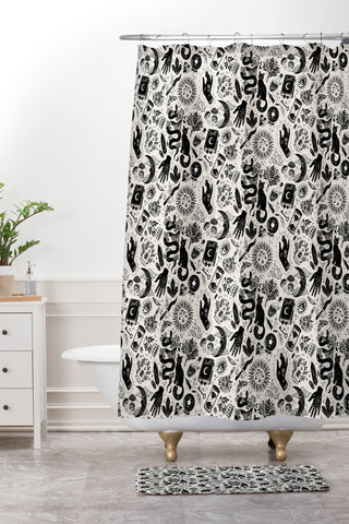 Avenie Witch Vibes Black and White Shower Curtain And Mat