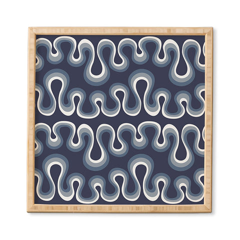 Becky Bailey Groovy Retro Wavy Stripe Navy Framed Wall Art