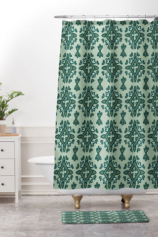 Becky Bailey Rous in Green Shower Curtain And Mat