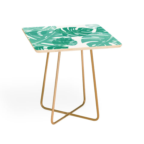 Bianca Green Linocut Monstera Side Table