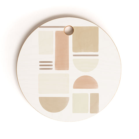 Bohomadic.Studio Geometric Shapes in Creme and Soft Pink Cutting Board Round