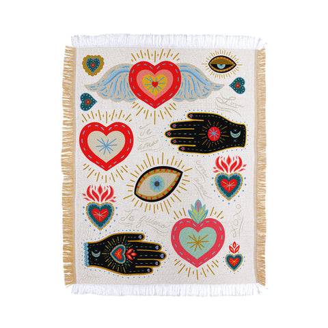 Carey Copeland Milagro Love Hearts White Throw Blanket