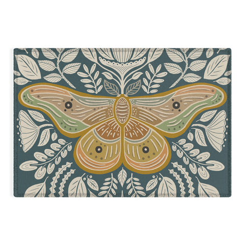 Carey Copeland Moth Floral Gold BlueGreen Outdoor Rug