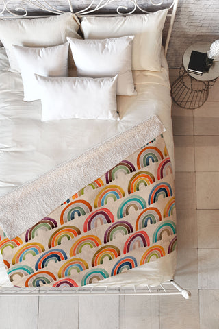 Cat Coquillette Rainbow Watercolor Retro Palette Fleece Throw Blanket