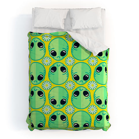 Chobopop Sad Alien And Daisy Pattern Comforter