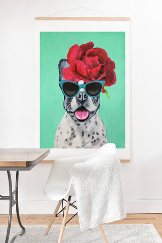 Coco de Paris Flower Power French Bulldog turquoise Art Print And Hanger
