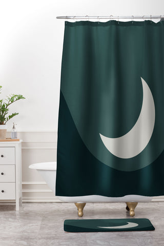 Colour Poems Moon Minimalism Jade Shower Curtain And Mat