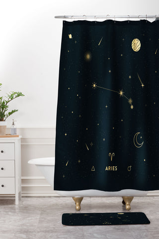 Cuss Yeah Designs Aries Constellation in Gold Shower Curtain And Mat
