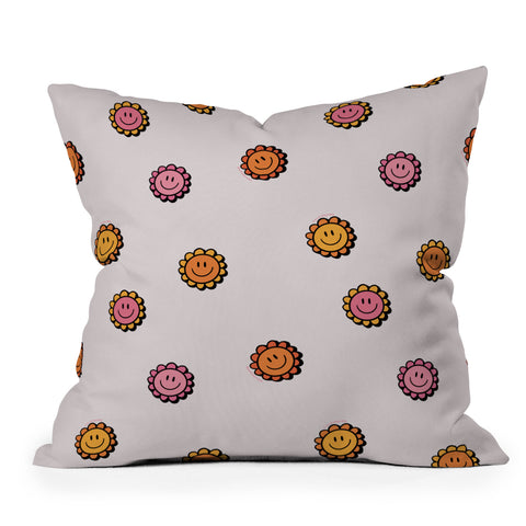 Doodle By Meg Happy Flower Print in Cream Throw Pillow