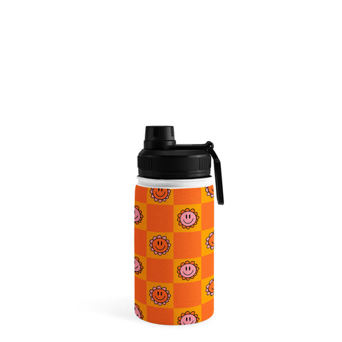 Doodle By Meg Orange Smiley Checkered Print Water Bottle