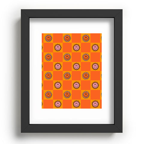 Doodle By Meg Orange Smiley Checkered Print Recessed Framing Rectangle