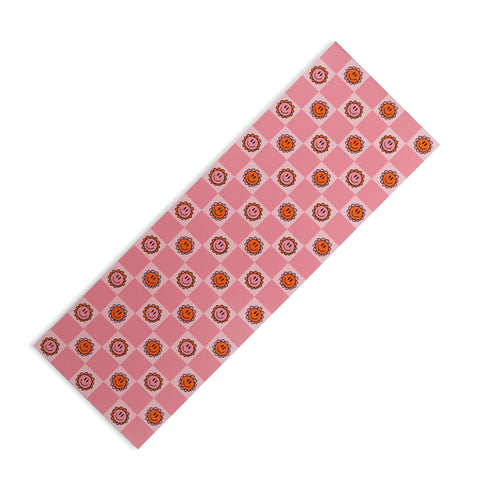 Doodle By Meg Pink Smiley Checkered Print Yoga Mat