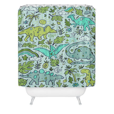 Doodle By Meg Tropical Dinos Shower Curtain